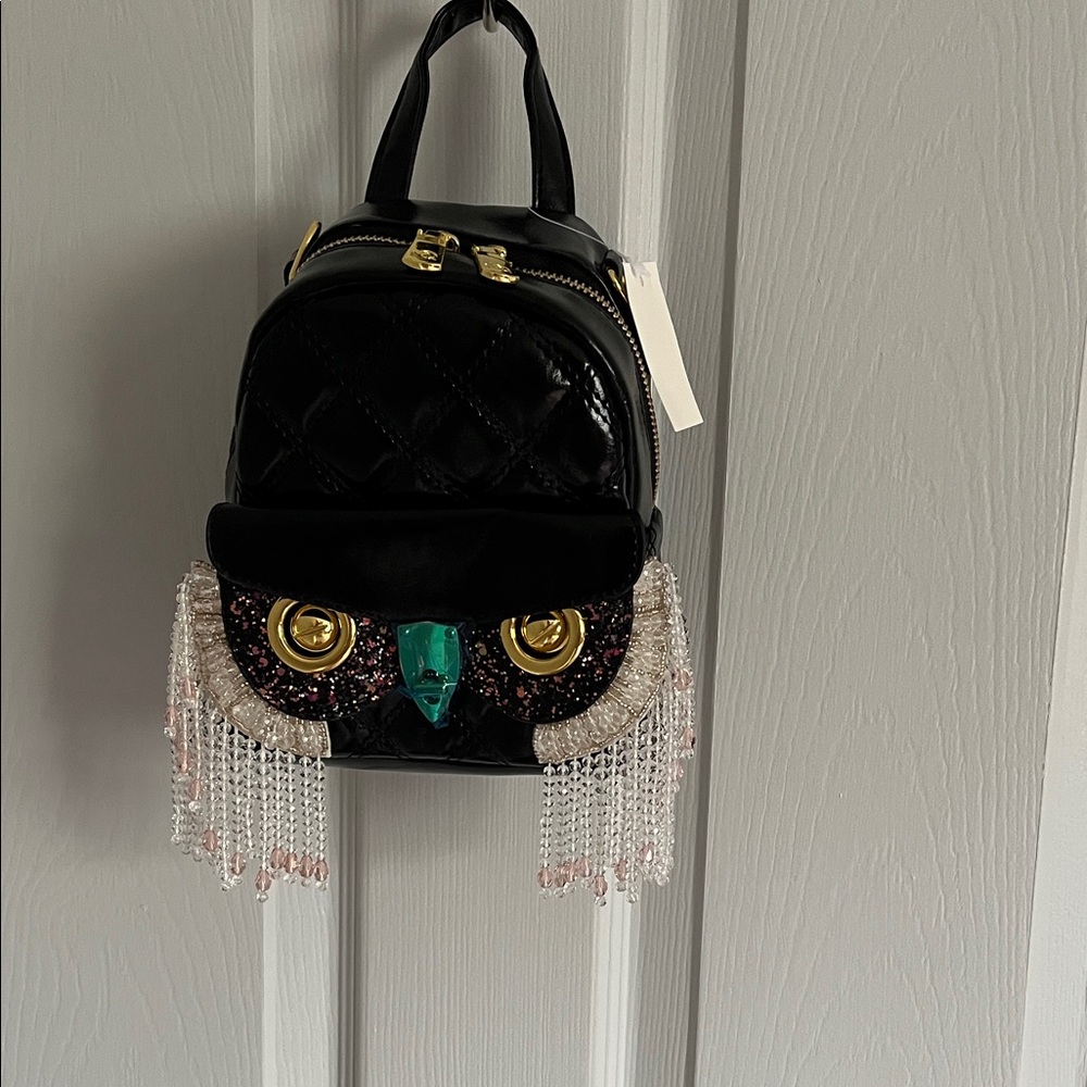 NWT Black Quilted Owl Design Mini Backpack